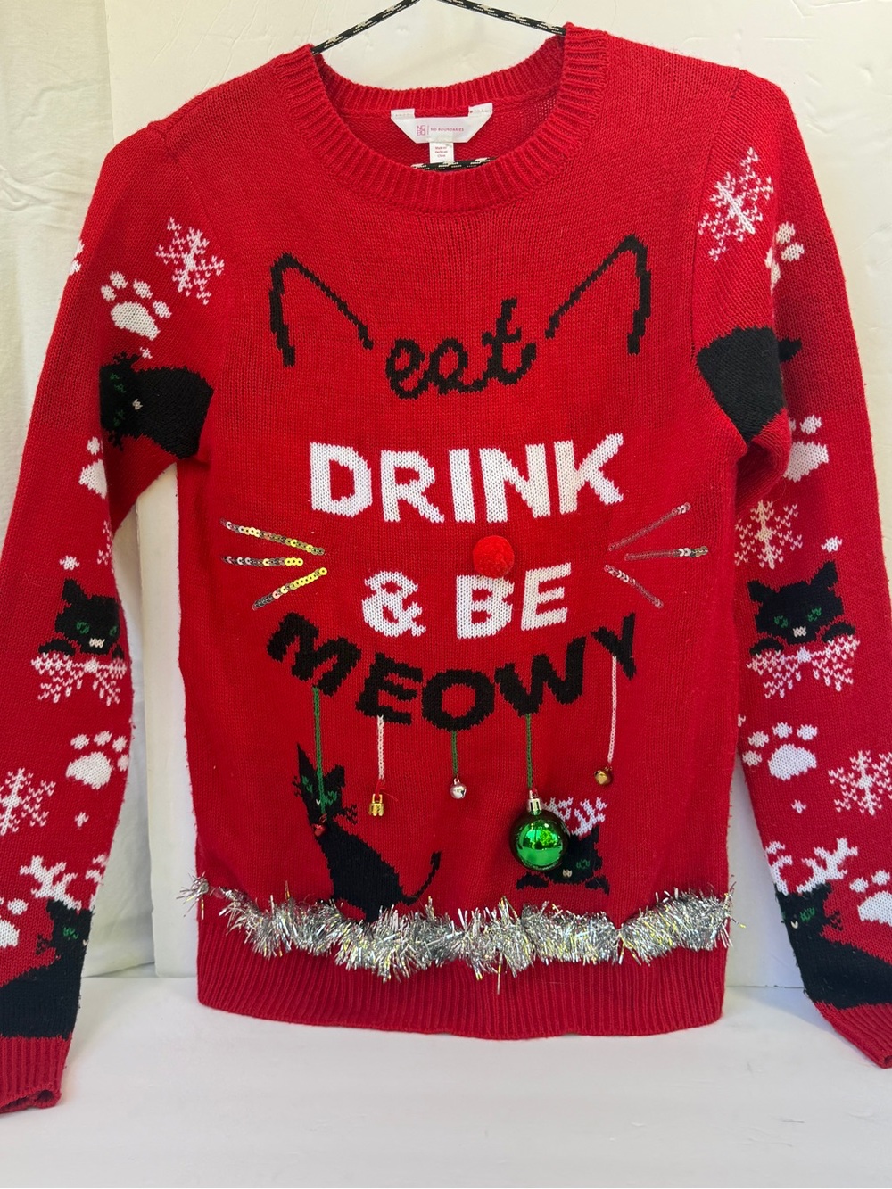 Christmas Cat No Boundaries Eat Drink & Be Meowy Christmas Sweater size S
